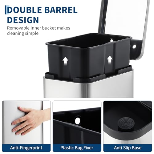 Caneca de basura rectangular de acero inoxidable 13.2 gal miniatura 5