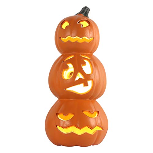 Jack O Lantern - Halloween Pumpkin Lantern with LED Bulbs - 3 Tier Light Up Pumpkin for Halloween Indoor/Outdoor Decorations,Ideal Garden, Patio, Front Door Porch Decor, 15