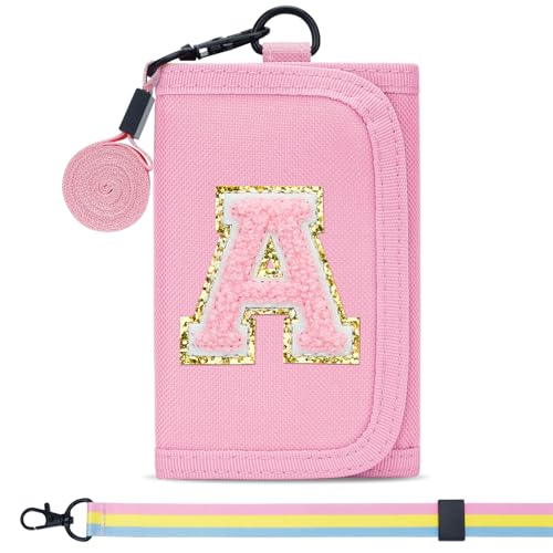 Gifts for Girls 3 4 5 6 7 8 9 10 11 12 Years Old Kids Wallet Cute Initial Coin Purse Toddler Wallet with Magic Sticker (Pink, A)