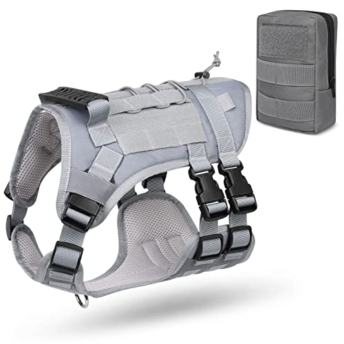 ALLSOPETS Harnais de Chien Anti Traction Tactique Harnais Veste pour Chiens Respirant Réglable Facile à Mettre Harnais avec Poignée et Anneaux pour Moyen et Grand Chien Gris Cover
