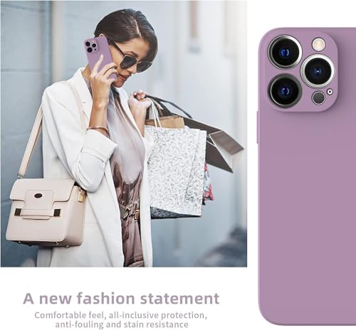 Image of DIZORO Microfiber Square Candy Case Compatible for iPhone 14 PRO, Shockproof Slim Back Cover Liquid Silicone Case (Lilac)
