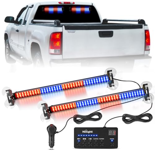 Image of Nilight 144 LED Strobe Traffic Advisor Light Bar Red Blue with Controller | 2 in 1 Automotive Emergency Warning Flashing Police Windshield Lights Bars for Cars Tow Plow Trucks Construction Vehicles