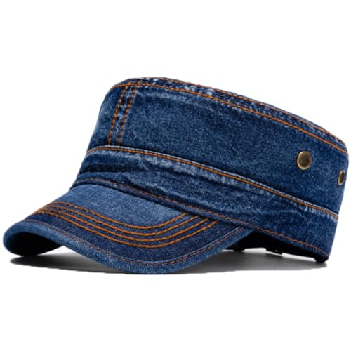 Image of 2 Pack Men's Cotton Military Caps Cadet Army Caps Vintage Flat Top Cap