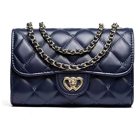 Qiayime Women Crossbody Bag Quilted Ladies Fashion Leather Handbag Small Shoulder Bag Purse Heart Shaped Clutch Evening Bag, Navy Blue Cover