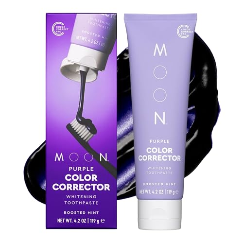 MOON Purple Toothpaste for Teeth Whitening, 4.2 Oz, Mint, Fluoride Free Hydroxyapatite Toothpaste, Color Correcting Formula to Neutralize Stains, Vegan Oral Care