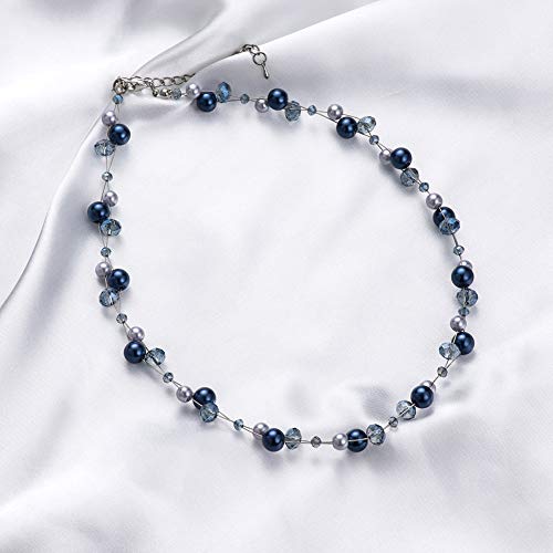 BULINLIN Short Beaded Pearl Necklace for Women, Silver Handmade Statement Necklace with Crystal Beads Fashion Jewellery Birthday Gifts for Her - Image 4