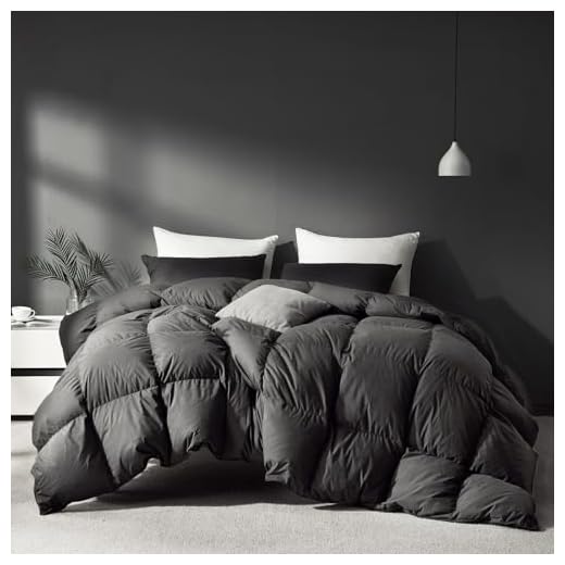 Saisier Grey Goose Feather Down Comforter King Size, Premium All Season Duvet Insert, 750+ Fill Power 1200TC Cotton Blend Fabric Hotel Style Comforter, 50 Oz Lightweight (106x90, Dark Grey)