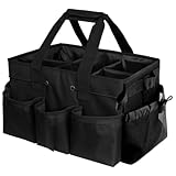 Fiozwea 大容量のキャンバス製ポータブルツールボックスとハードウェア収納バッグ。丈夫で折りたたみ可能、持ち運びに便利、多機能で整理整頓にも便利です。外側にポケットとクリーニング用バックパック付き（26 x 23.5 x 37 cm） (ブラック)