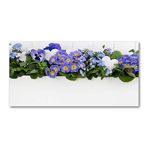 Crédence de cuisine Tulup 100x50cm dosseret en verre fond de hotte bleu fleurs et plantes
