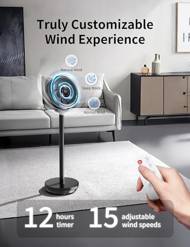 Image of Standing Fan for Bedroom, Omnidirectional 180 Oscillating Quiet Pedestal Floor Fans, 20dB Ultra Quiet DC Cooling Fan Blows Cold Air with Remote, 15 Speed, 3 Modes, 12H Timer, 15-38 inch Height Adjustable