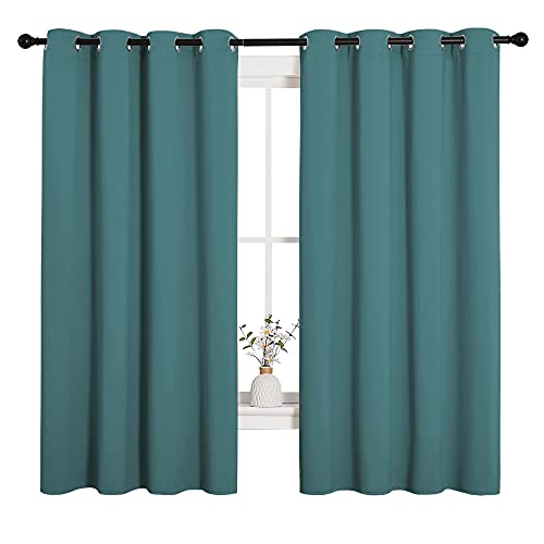 Image of NICETOWN Bedroom Curtain Panels Blackout Draperies, Thermal Insulated Solid Grommet Blackout Curtains /Drapes (Sea Teal, One Pair, 55 by 68-inch)