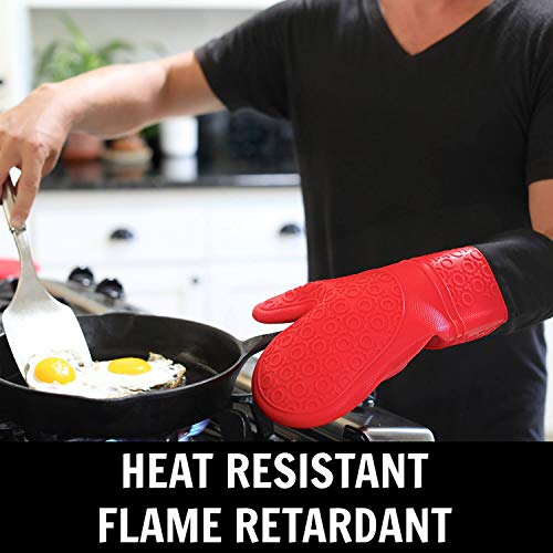 Image of Homwe Silicone Oven Mitts and Potholders (4-Piece Sets) Heavy Duty Cooking Gloves, Kitchen Counter Safe Trivet Mats | Advanced Heat Resistant, Non-Slip Textured Grip Pot Holders(Red)