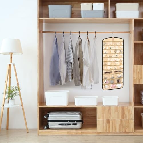 Schmuckschrank Hängend Schmuck Organizer mit Aufhänger, Doppelseitige Schmuckaufbewahrung Schmuckhalter Wand Faltbarer Schmuckständer für Ohrringe Halskette Ring Armband (39 Taschen + 42 Wellenhaken)