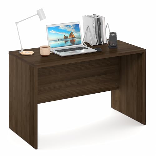 Image of Furinno Roger Computer Desk, 47 Inch Rectangular Executive Desk with Modesty Panel, Home Office Desk with Thick Tabletop, Desk Cord Grommet, Scratchproof, for Home Study, Office, Modern Walnut