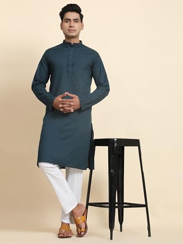 Image of Men's Pure Cotton Solid Kurta Pajama Set Mandarin Collar Casual Yoga Dress