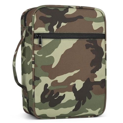 Bible Cover with Durable Handle Carrying Book Case Church Bag Bible Protective with Zippered Pocket Bible Study Accessories Supplies Book Protector for Book Lovers Camouflage