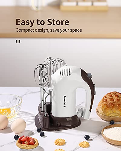 DmofwHi 5 Speed Hand Mixer Electric, 300W Ultra Power Kitchen Hand Mixers with 6 Stainless Steel Attachments (2 Wired Beaters,2 Whisks and 2 Dough Hooks) and Storage Case