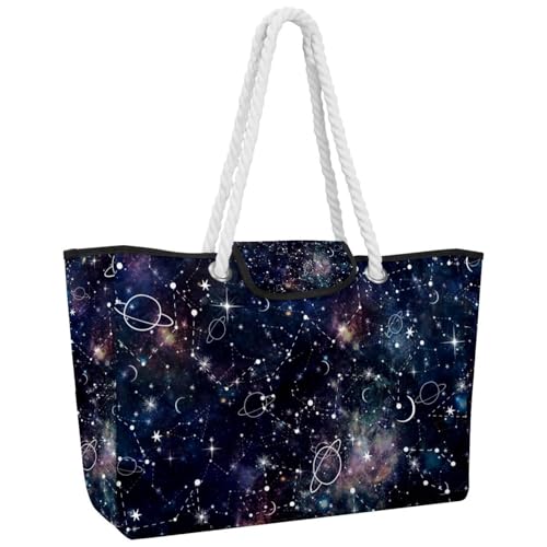 VAPOKF Bolso de mano grande para mujer, bolso de hombro con asa superior para viajes, trabajo, escuela, compras, galaxia, cielo estrellado con constelación, multicolor, 14.5x20.8x5.5in/37x53x14cm