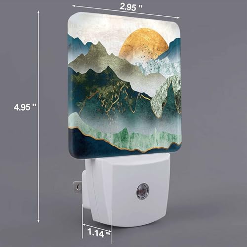 Image of LED Night Light,Green Mountains by Sunset LED Night Light Plug into Wall with Dusk to Dawn Light Sensor White Energy Efficient Nightlight for Bedroom Bathroom Hallway Living Room Kitchen