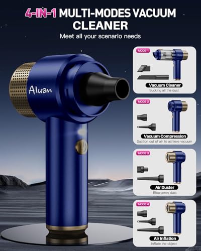 Image of Aluan 4-in-1 Portable Vacuum Cleaner for Car Use, 15000PA Strong Suction Handheld Vacuum for Car and Home, Inflator and Air Bleed Function, Vacuum for Keyboard, Pet Hair, Car Detailing (Blue)