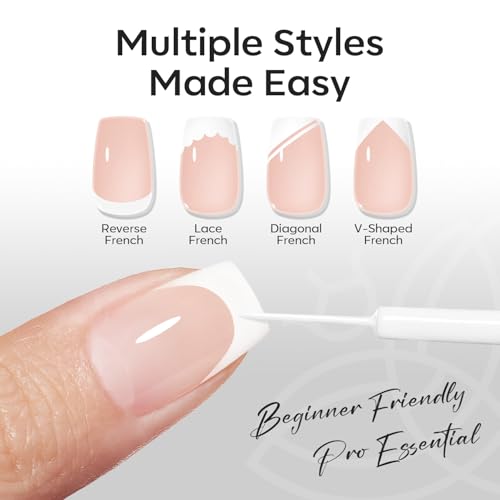Image of modelones White French Tip Liner Gel Polish 15ml with Precision Brush | High-Pigment Color Nail Art Gel Paint Crisp Swirl Fine Line Design Beginner Friendly Long Lasting Soak Off U V Cure Manicure