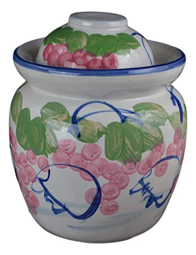 Medium Porcelain Pickling Jar 3 Liter with 2 Lids Fermenting Pickling Kimchi Crock Grape Jingdezhen Chinese Korean (Pink, 10.5")