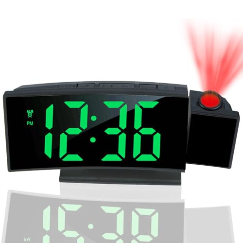 Maoskax Innovative Projection Alarm Clock Digital Clocks Bedside with Temperature Date Adjustable Brightness Snooze LED Curved Screen Clocks for Bedrooms Office Home Desktop