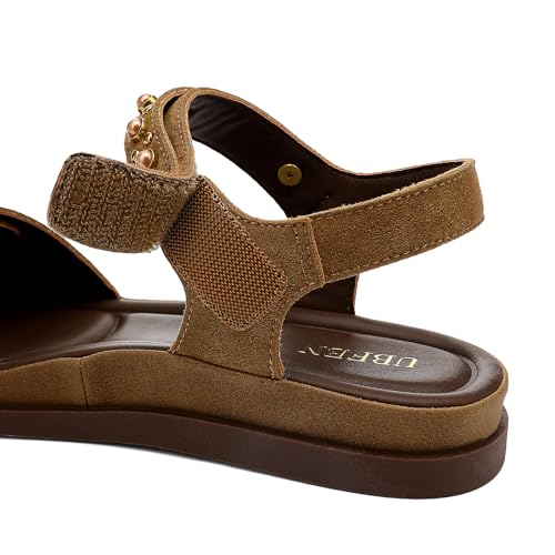 Image of UBFEN Womens Flat Sandals with Adjustable Back Strap, Arch Support | Beaded, Open Toe, Slingback, Casual, Comfortable for Walking, Vacation and Travel