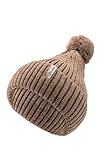 Sterntaler Strickmütze aus weichem Melange Garn - Unisex Bommelmütze im Rippenstrick mit Umschlag - Kinder Wintermütze - beige, 51
