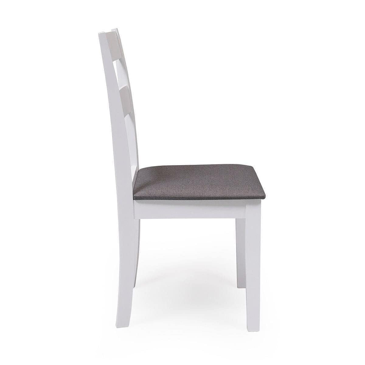 Homely - Conjunto de Comedor Kansas & Dallas White Mesa de Comedor de Madera lacada en Blanco de 112x72 cm y 4 sillas de Comedor de Madera lacadas en Blanco y Asiento tapizado de Tela Gris