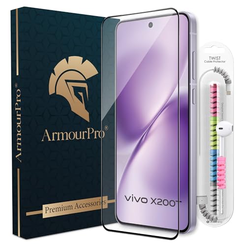 Image of ArmourPro Military-Grade Tempered Glass for Vivo X200T - 9H Anti Scratch, Edge-to-Edge Coverage, HD Clarity, Smooth Touch, Case Friendly, Easy Installation Kit with Cable Protector