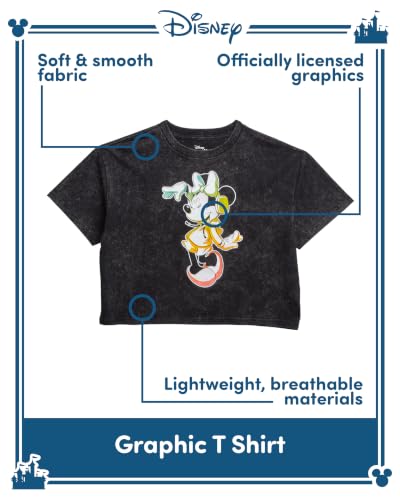 Image of Disney Lightning McQueen Mickey Mouse & Stitch Womens Retro Graphic Tees | Vibrant Disney Graphics, Breathable Fabric, Cropped Fit, Size Up for Ideal Fit