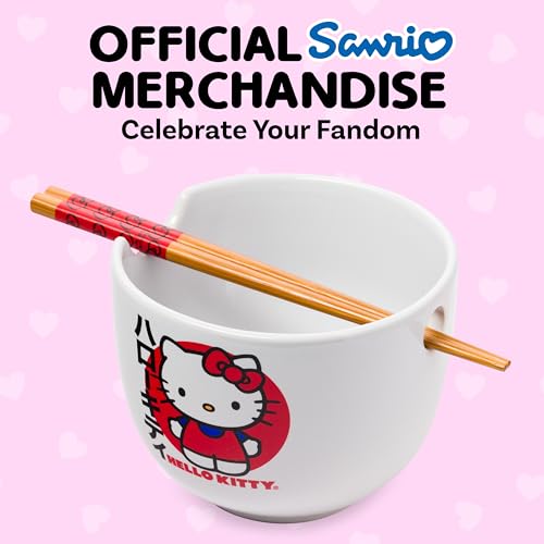 Image of Silver Buffalo Sanrio Hello Kitty Japan, Ramen Bowl with Chopsticks, 20oz