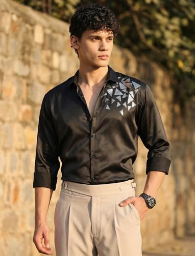 Image of IndoPrimo Men's Stylish Satin Shirt for Party, Formal, Daily and Casual Wear Full Sleeve Shirt for Mens - Trio