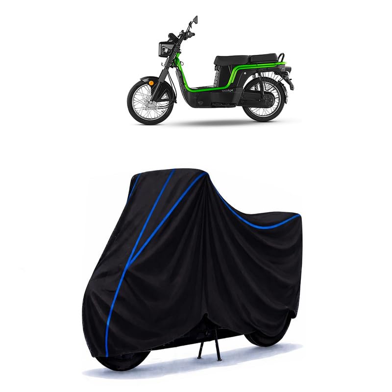 Image of Scooty Cover Water Resistant for Green E Luna X3 | Universal Scooter & Bike Cover | Heavy Duty UV Dust, Rain & Scratch Protection | Elastic Fit All Weather Indoor Outdoor | Black with Blue Piping