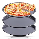 FEOOWV 9inch Black Non-Stick Dish Pizza Pan-Baking Pan Pizza Baking Tray- Heavy-Duty Pizza Dish Non-Stick Baking Sheet for Oven (3)