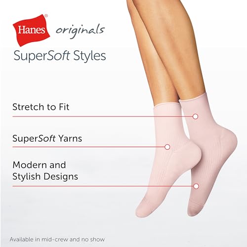 Hanes Women's Originals Supersoft Mid Crew Socks, Half-Cushioned Socks For Women, 6-Pairs3