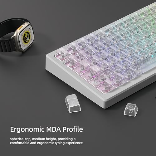 Image of dagaladoo Clear keycaps,Transparent Keyboard keycaps,Jelly Key caps Set,Shine Through keycap，MDA Profile Keyboard caps for Mx Switches Mechanical Keyboard(White,Side Printed)