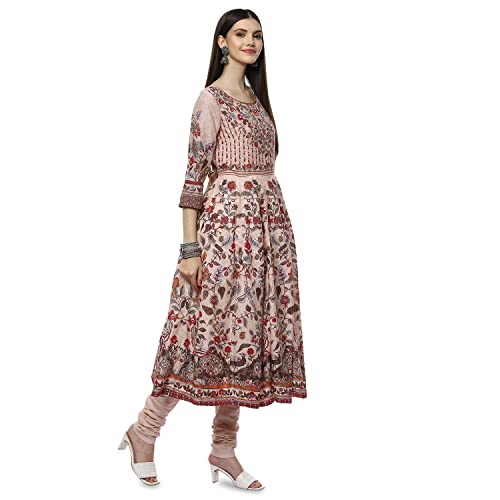 Image of Biba Cotton Women's Printed Fitted Salwar Kurta Dupatta(Skdkalamkar8356 Beige 34)