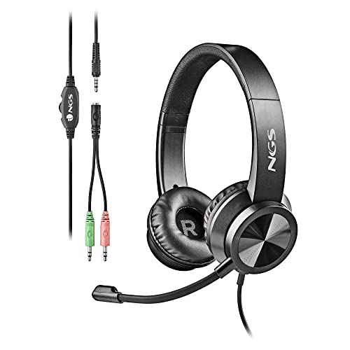 NGS MSX11 Pro - Casque Supra-Auriculaire avec Jack 3.5mm pour Ordinateur et d’Un Adaptateur Double Jack pour PC, Microphone Ajustable, 20 Hz