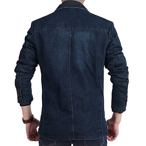 YOUTHUP Blazer Homme Nouveau Casual Veste en Jean Denim Loose Costume Affaires Blazer Veste Manteaux Mens Cowboy Suit Jacket Coat, Bleu Foncé, L - Image 5