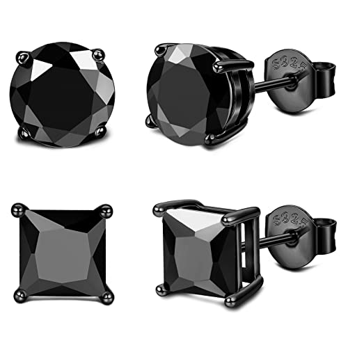 Milacolato Cubic Zirconia Stud Earrings for Women Men | 18K White Gold Plated Sterling Silver Stud Earrings | Brilliant Cut Simulated Diamond Stud Earrings for Sensitive Ears | 2Pairs