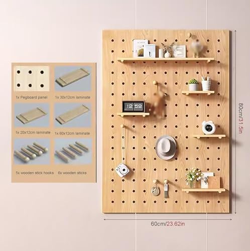 Modular White Wooden Pegboard Shelf Kit - 60x80cm Wall Storage Organizer for Crafts, Tools, Home Decor, and Efficient Organization Solutions