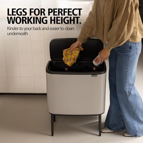 Image of Brabantia Bo Touch Bin 2.2+5.1 Gallon /11+23L (Soft Gray), Dual-Container Trash Can for Kitchen, Soft-Touch Garbage Can with 2 Inner Buckets and Raised Base