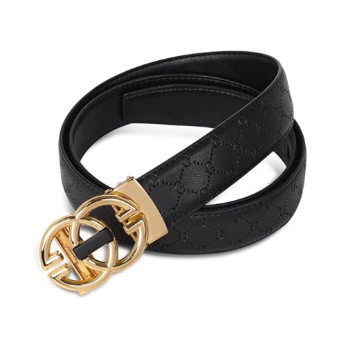 Image of Aurolran Men&Womens Leather Dress Belt Business Automatic Buckle Belt Color-Black Silver Gold