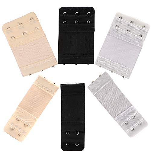 6pcs Bra Extenders 3 Hook/2 Hook, Women's Soft and Comfortable Bra Extention Strap, Elastic Bra Extender for Ladies, White/Black/Khaki
