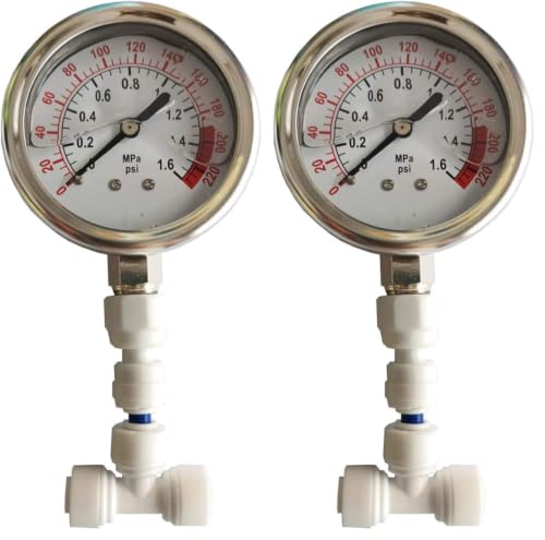 Image of Malida Stainless Water Pressure Test Gauge, Water Pressure Detector for Aquarium Meter 0-1.6MPa 0-220psi Reverse Osmosis System Pump with 1 /4. (Pack of 2)