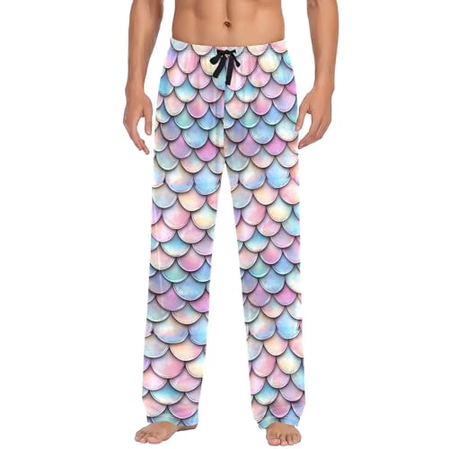 Men's Mermaid Rainbow Scales Pajama Pants with Pockets - Straight Fit Cotton Sleep Bottoms for Lounge & Nightwear2