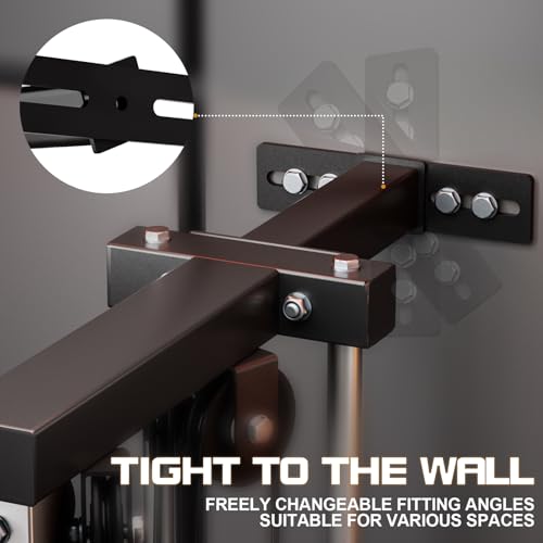 Wall Mount Cable Machine, LAT Pulldown Machines with 19 Positions Dual Pulley System, Cable Crossover Machine with Adjustable Footplate, Weight Workout Equipment Home Gym Station