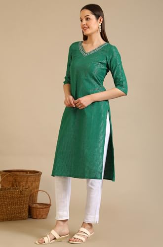 Image of Aurelia Women's Embellished Cotton Lurex Straight Kurta